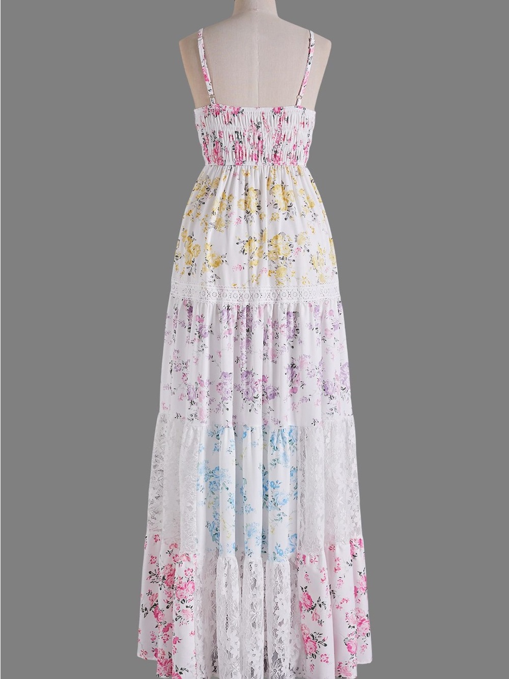 FLORAL LACE PANEL CAMI SHIRRED MAXI DRESS - Picture 6 of 6